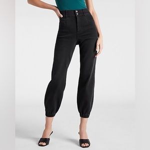 Super High Waisted Knit Elastic Waist Supersoft Jogger Jeans , Black, Size 8